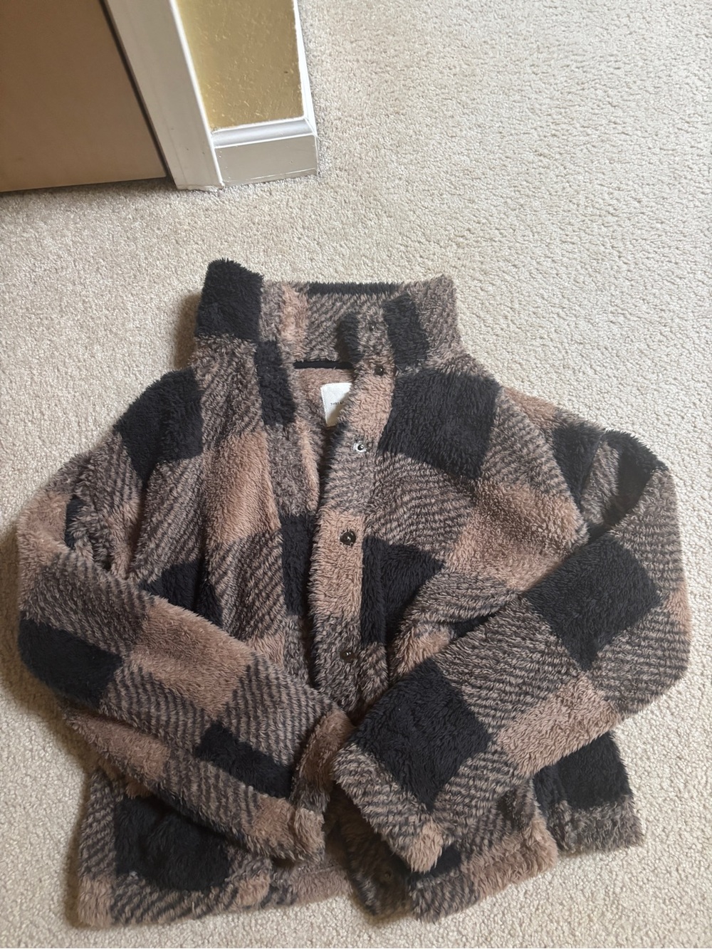 Thread & Supply Black and Brown Plaid Sherpa Jacket